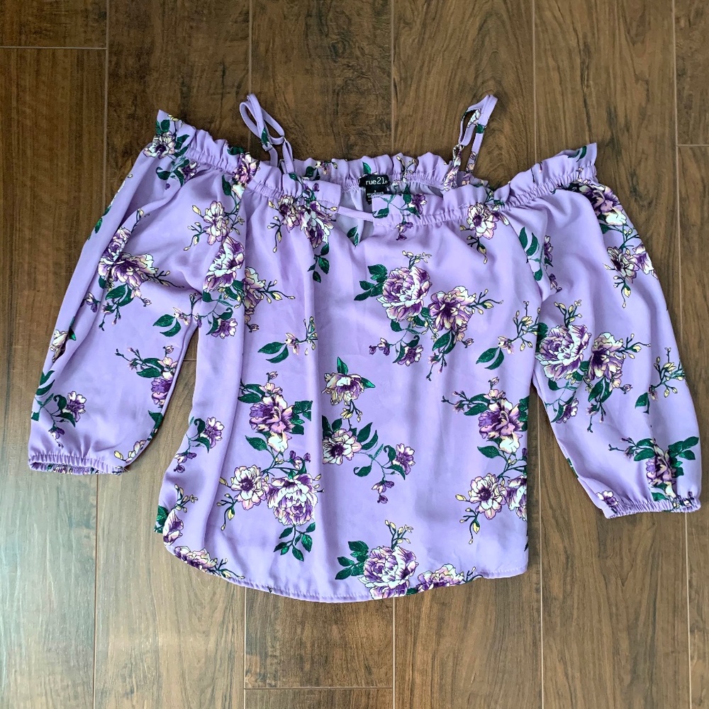 Rue21 Purple Floral Blouse Off Shoulder